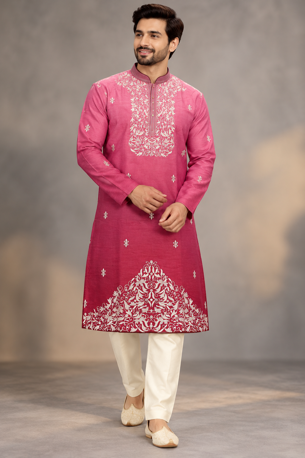 Men's Pink Ombre Embroidered Kurta Set