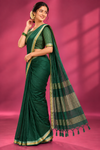 Emerald Green Handloom Saree with Gold Border