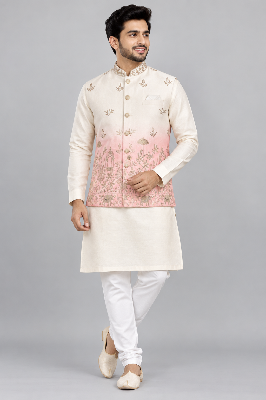 Royal Ivory & Blush Pink Embroidered Modi Jacket
