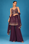Elegant Plum Embroidered Palazzo Set