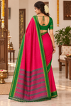 Rani Pink Saree with Green Border & Striped Pallu