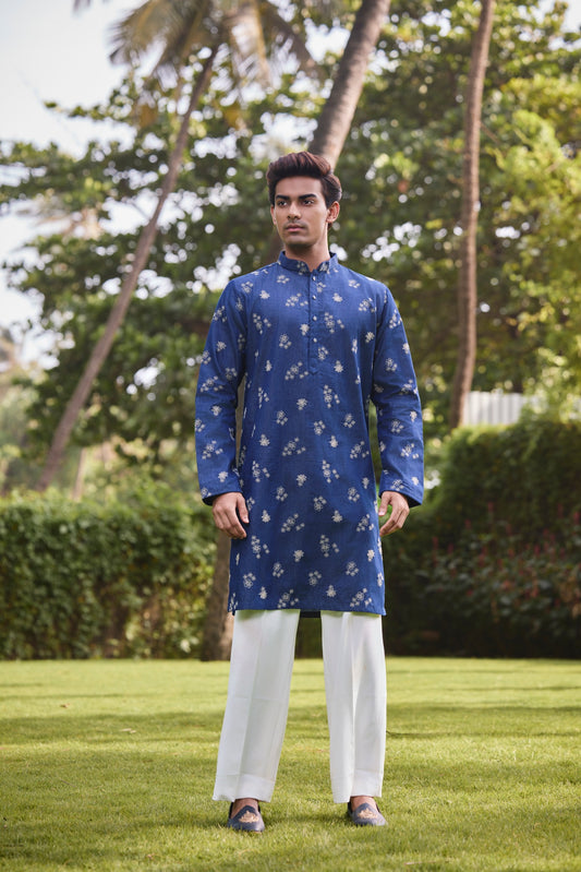 Royal Blue Floral Print Kurta Set