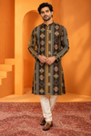 Men's Brown Geometric Printed Ethnic Kurta