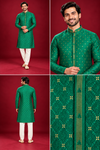 Men’s Emerald Green Jacquard Kurta Pajama Set