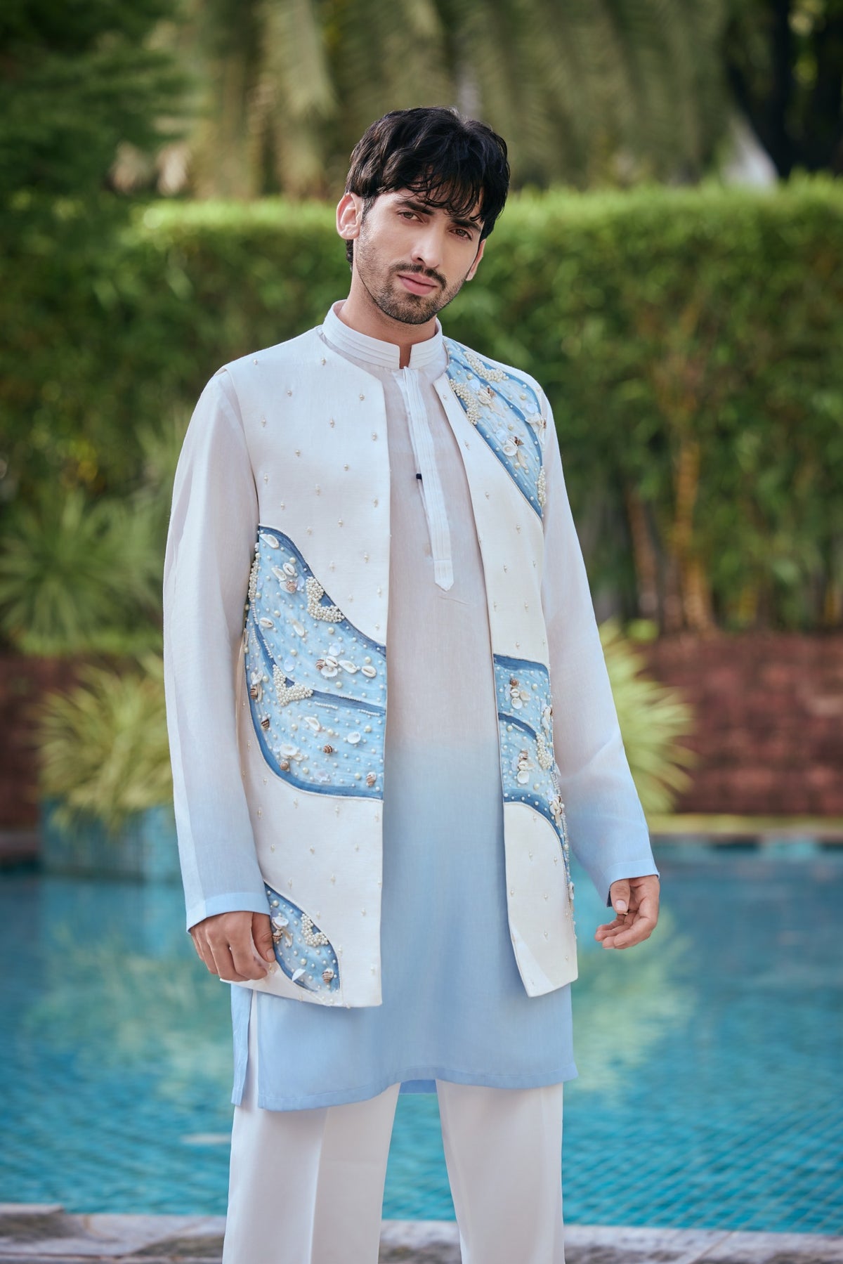 Navy Blue Kurta with Striped Embroidered Jodhpuri Jacket