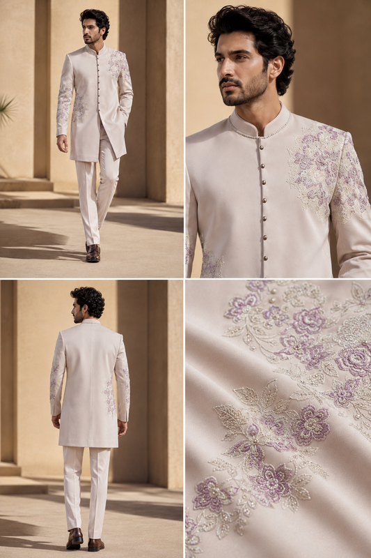 Ivory Embroidered Indo-Western Jodhpuri Suit