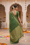 Green Checked Silk Saree with Floral Zari Border