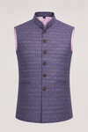 Men's Textured Purple Nehru Jacket | Ethnic Waistcoat with Mandarin Collar