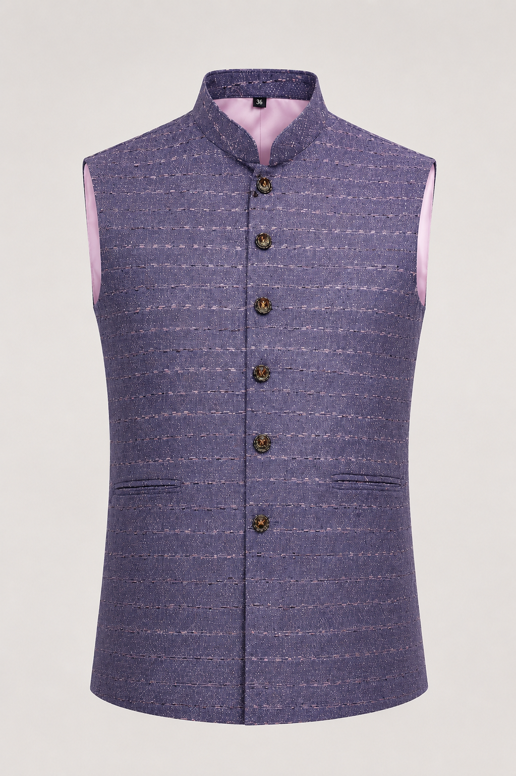Men's Textured Purple Nehru Jacket | Ethnic Waistcoat with Mandarin Collar