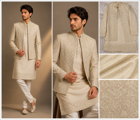 Ivory Embroidered Indo-Western Jacket