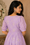 Lavender Floral Puff Sleeve Midi Dress