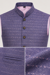 Men's Textured Purple Nehru Jacket | Ethnic Waistcoat with Mandarin Collar