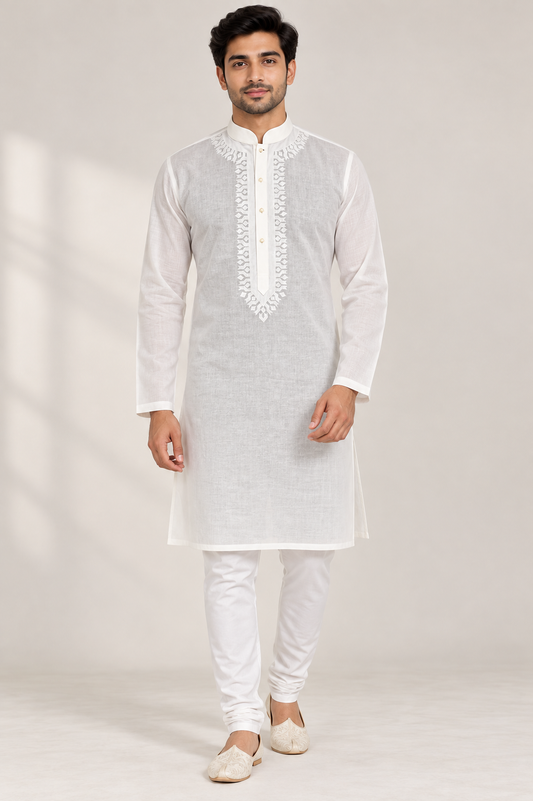 Men’s White Mandarin Collar Kurta