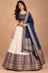Elegant Ivory & Royal Blue Zari Woven Lehenga Set with Dupatta