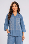 Women's Denim Blue Embroidered Co-Ord Set