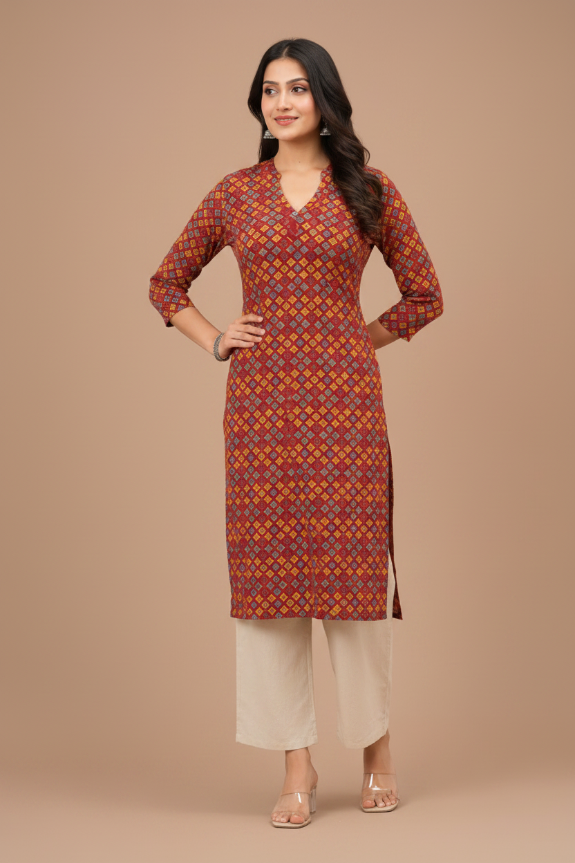 Women’s Multicolor Geometric Printed Straight Kurta with Palazzo Pants