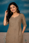 Women's Taupe Floral Embroidered Straight Kurta Pant Set