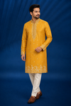Mustard Yellow Embroidered Silk Kurta
