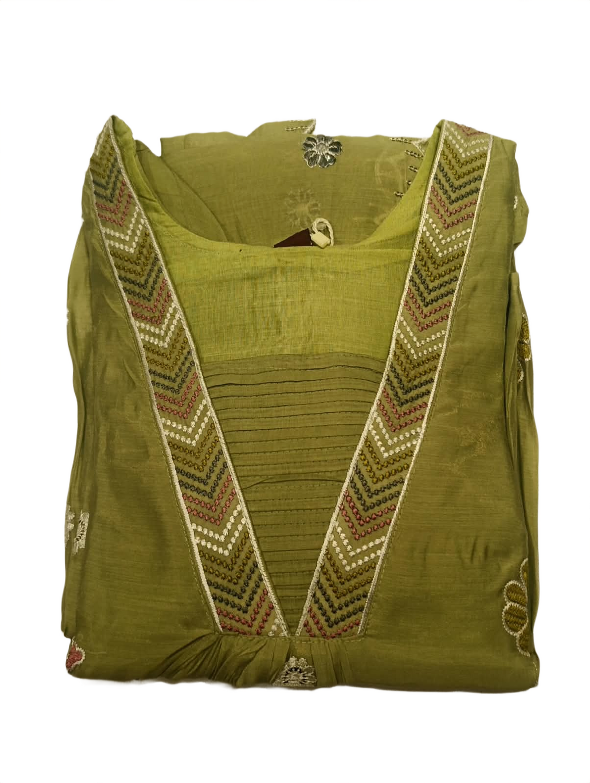 Olive Green Floral Embroidered Kurta Set with Dupatta