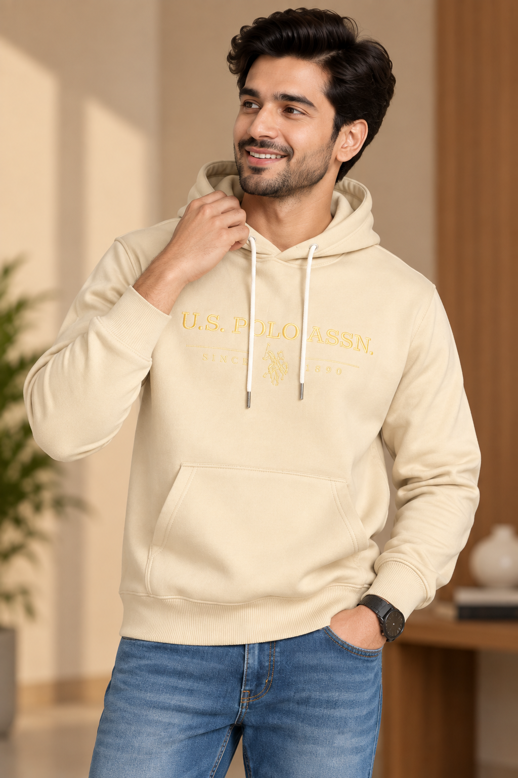 Men’s Premium Beige Hooded Sweatshirt