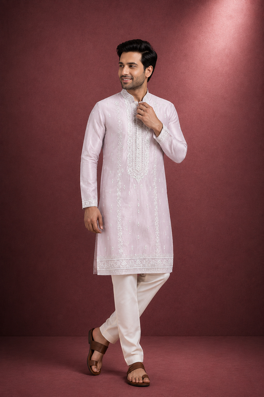 Blush Pink Embroidered Festive Kurta Set
