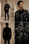 Black Velvet Embroidered Jodhpuri Suit