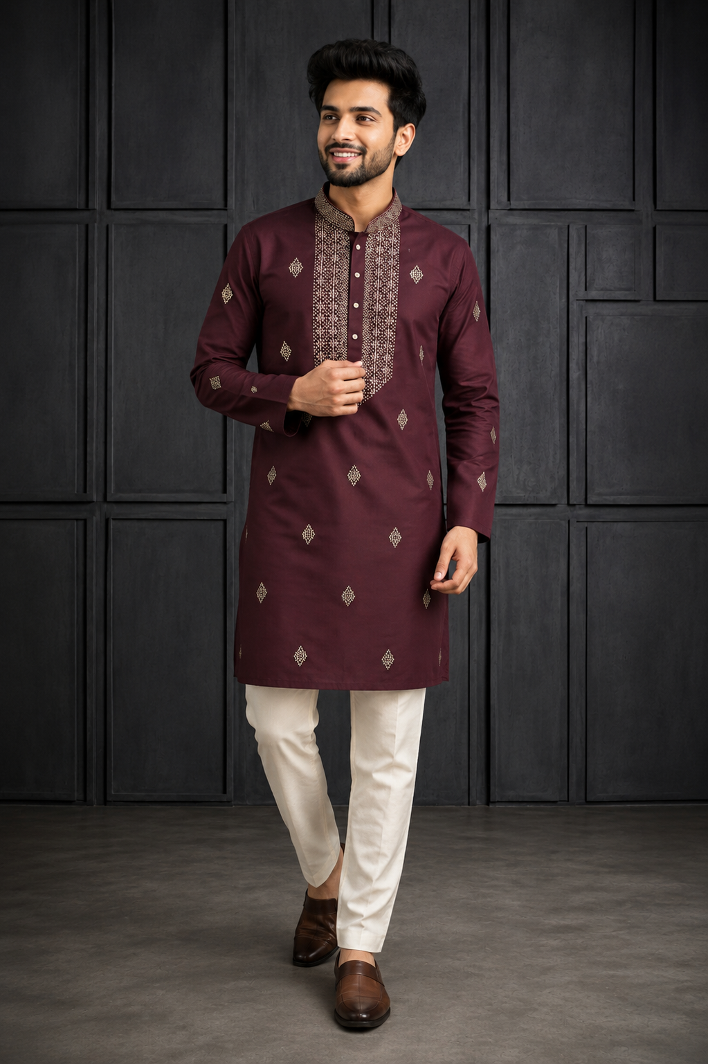 Royal Maroon Embroidered Men’s Kurta Set
