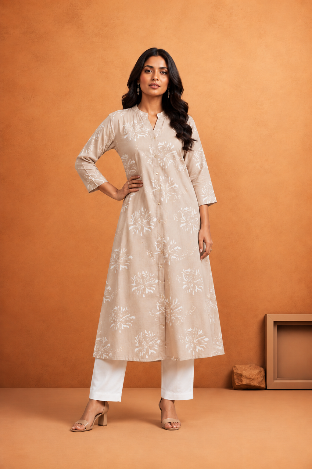 Women's  Botanical Print A-Line Kurti