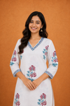 White Floral Printed Short Kurti