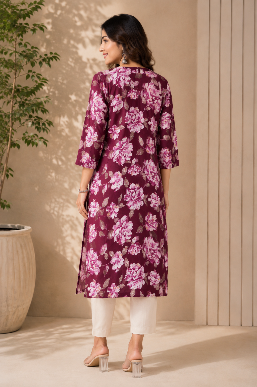 Wine Bloom Floral Kurti