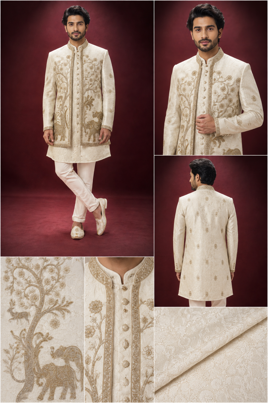 Ivory Embroidered Wedding Sherwani Set