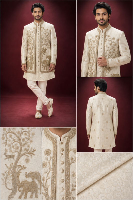 Ivory Embroidered Wedding Sherwani Set