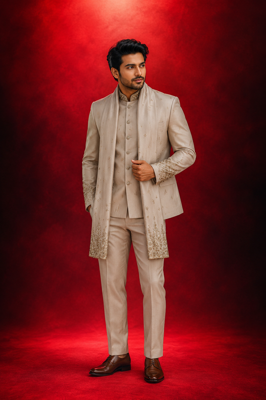 Olive Green Embellished Jodhpuri Bandhgala Suit