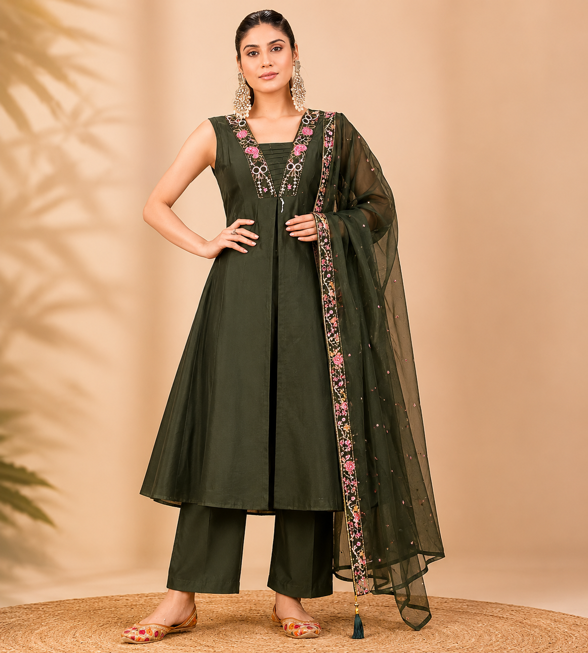 Elegant  Embroidered Kurta Pant Set with Dupatta