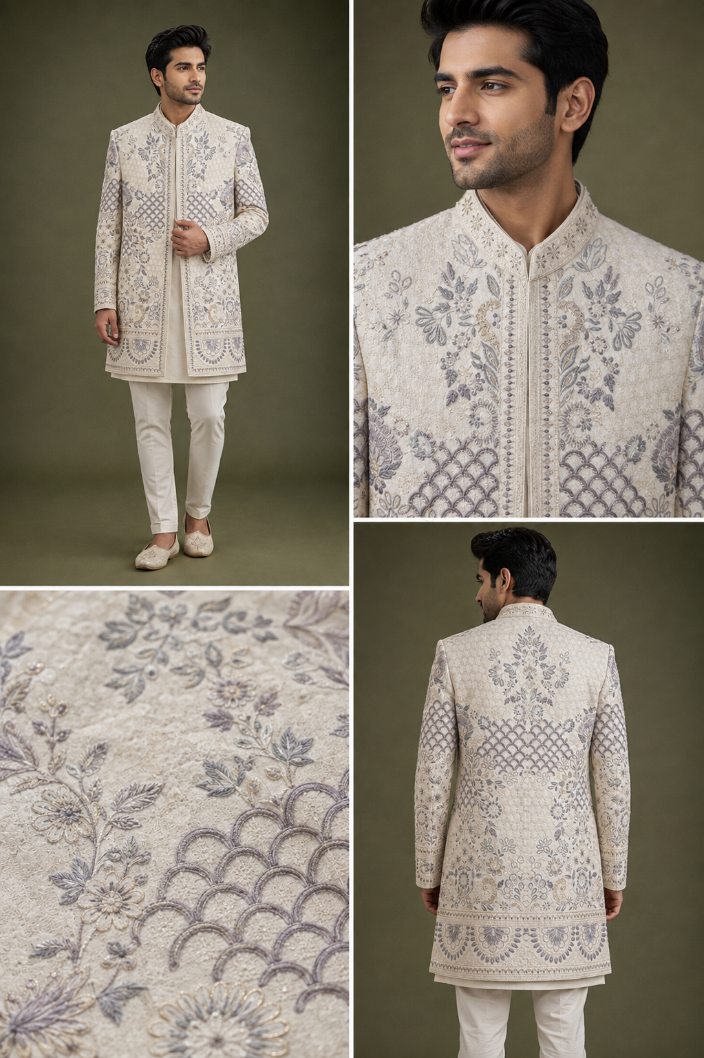 Ivory Floral Embroidered Wedding Sherwani