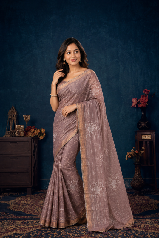 Elegant Mauve Designer Saree with Delicate Floral Weave
