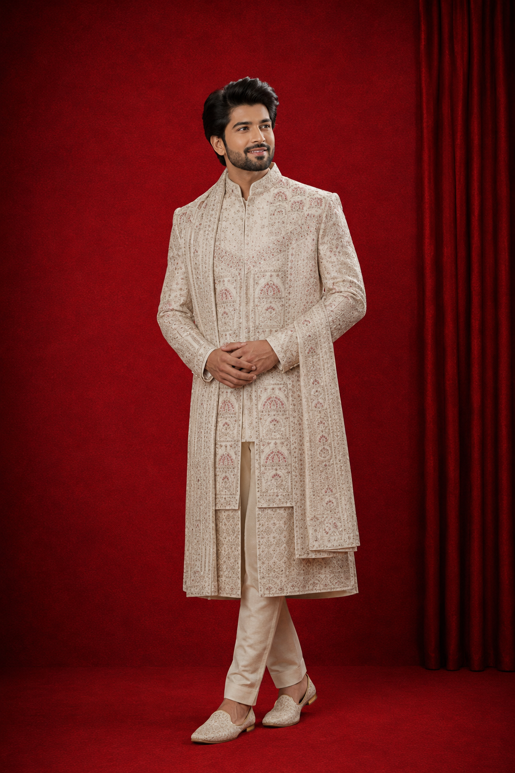 Royal Ivory Blush Embroidered Sherwani