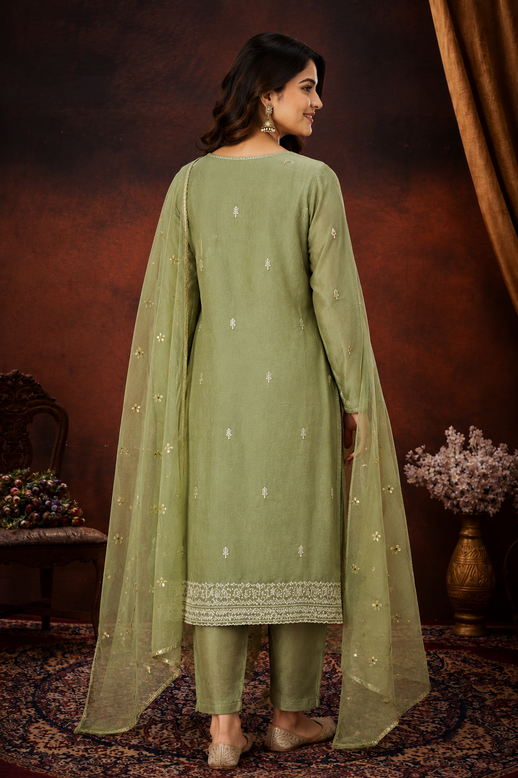 Sage Green Embroidered Festive Kurta Set