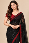 Black Sequin Saree with Red Lace Border