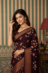 Elegant Wine  Printed Saree with Traditional Pallu