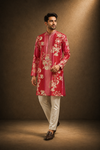 Crimson Red Floral Embroidered Kurta