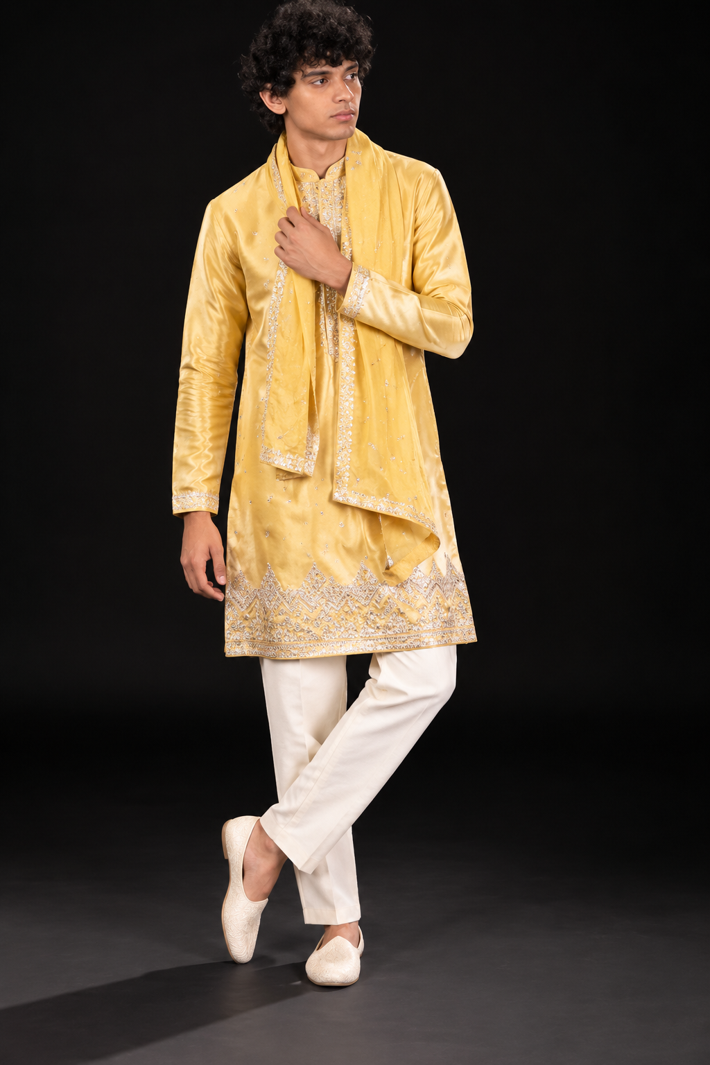 Golden Embroidered Festive Sherwani Set