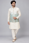 Premium Ivory & Aqua Blue Embroidered Modi Jacket