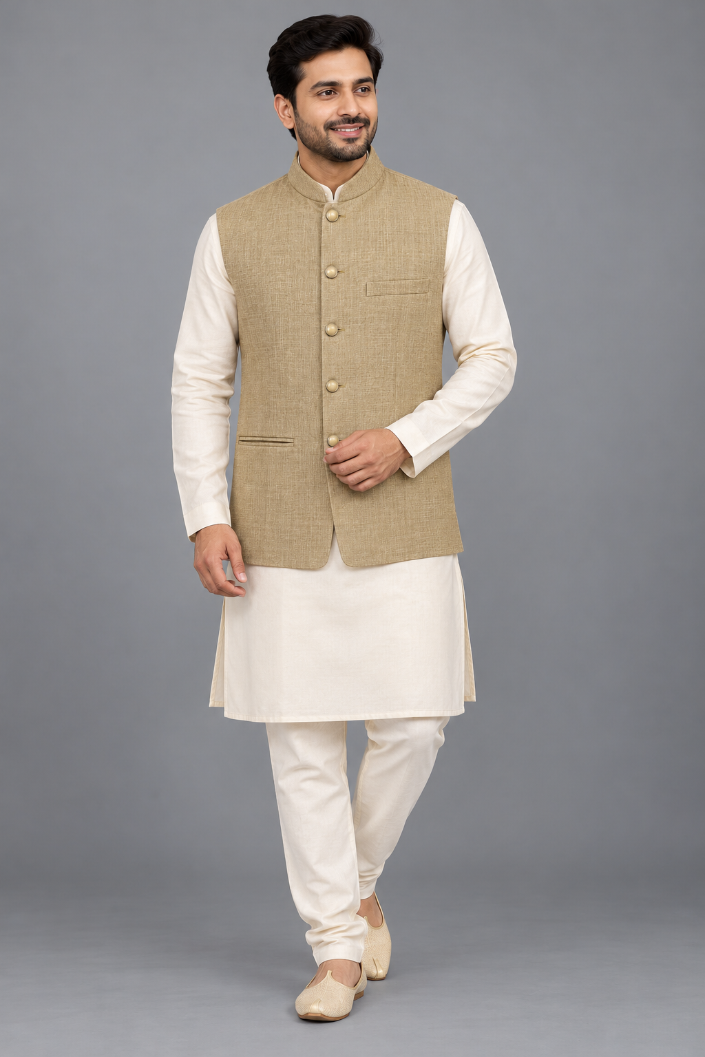 Men's Beige Textured Modi Jacket