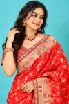 Royal Red Designer Saree with Golden Floral Motifs & Heavy Embroidered Border