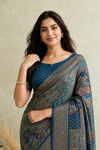 Elegant Blue Printed Saree with Intricate Paisley Design