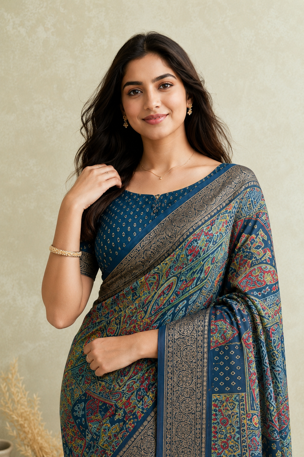 Elegant Blue Printed Saree with Intricate Paisley Design