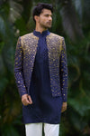 Navy & Gold Embroidered Indo-Western Jacket Set