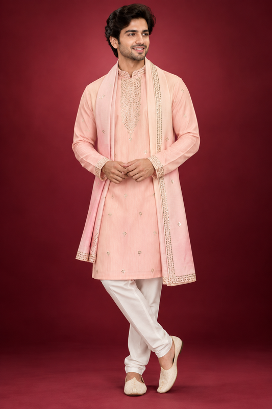 Peach Pink Royal Ethnic Kurta Set