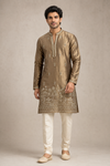 Antique Gold Embroidered Festive Kurta Set